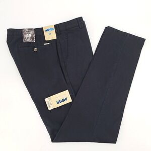 Meyer Bonn Mens 36x34 Navy Blue Chino Twill Trousers Slim Fit Made in Europe